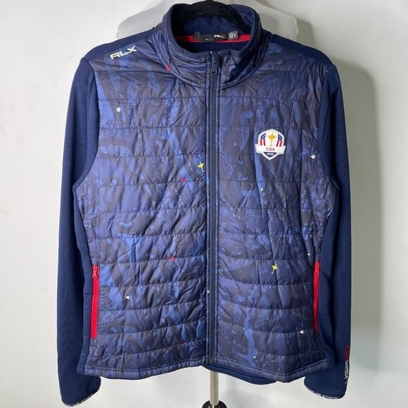 Ralph Lauren Men's Blue US Ryder Cup Hybrid Quilted Full Zip Up Jacket Size XL
